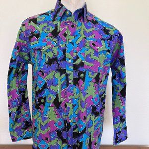 90's Funky Abstract Purple Long Sleeve Shirt - Size Large - Americana Collection